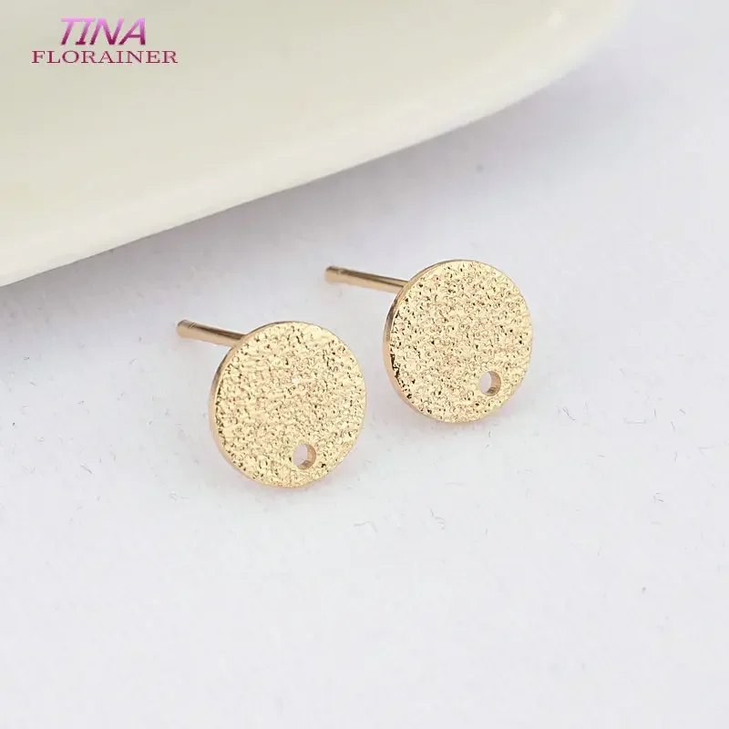 Banhado a ouro Round Stud Earring Findings, Brincos DIY, Acessório Jóias, 8mm, 14K, 6pcs