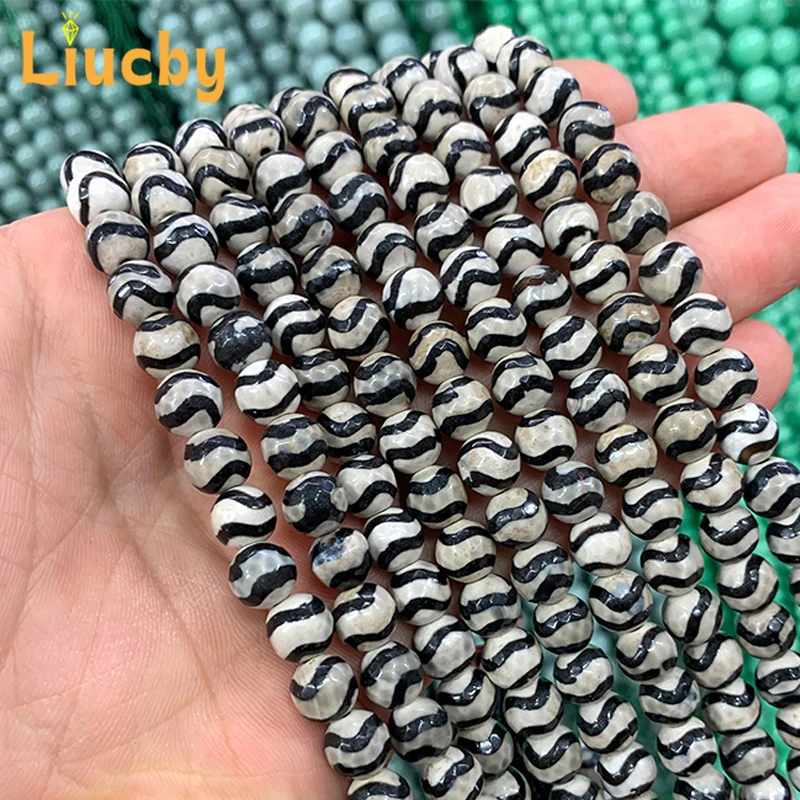 Strang 6/8mm Facettierte Dreidraht-Sky-Perlen DIY Klassischer Stil Zubehör Ringe Naturstein Lose Perlen für Schmuckherstellung 15'