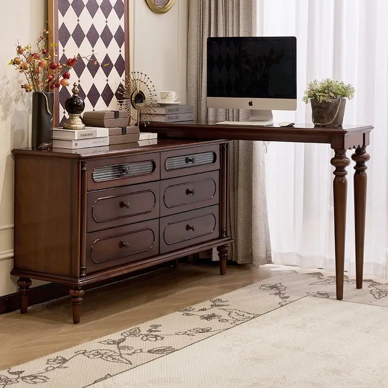 French retro solid wood six-chest cabinet, dressing cabinet, computer table, integrated storage cabinet, locker, bedroom cabinet