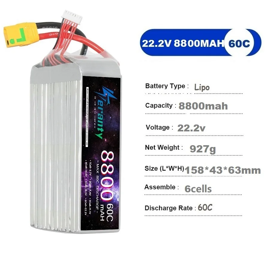 TERANTY Lipo Battery 8800mah 22.2V 6S RC Battery High Capacity For Rc Car Boat UAV Drone Spare Parts Rechargeable Battery