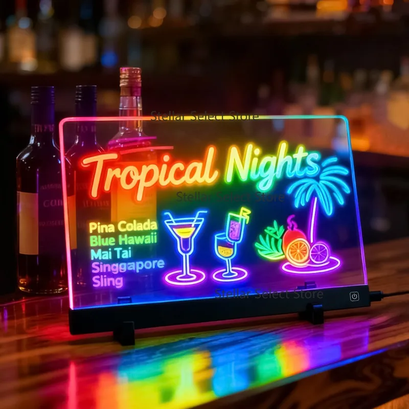 Illuminated Acrylic Writing Board  LED Light Sign Board with Stand Small Beer Barbecu Store Neon Signs Advertising Signs