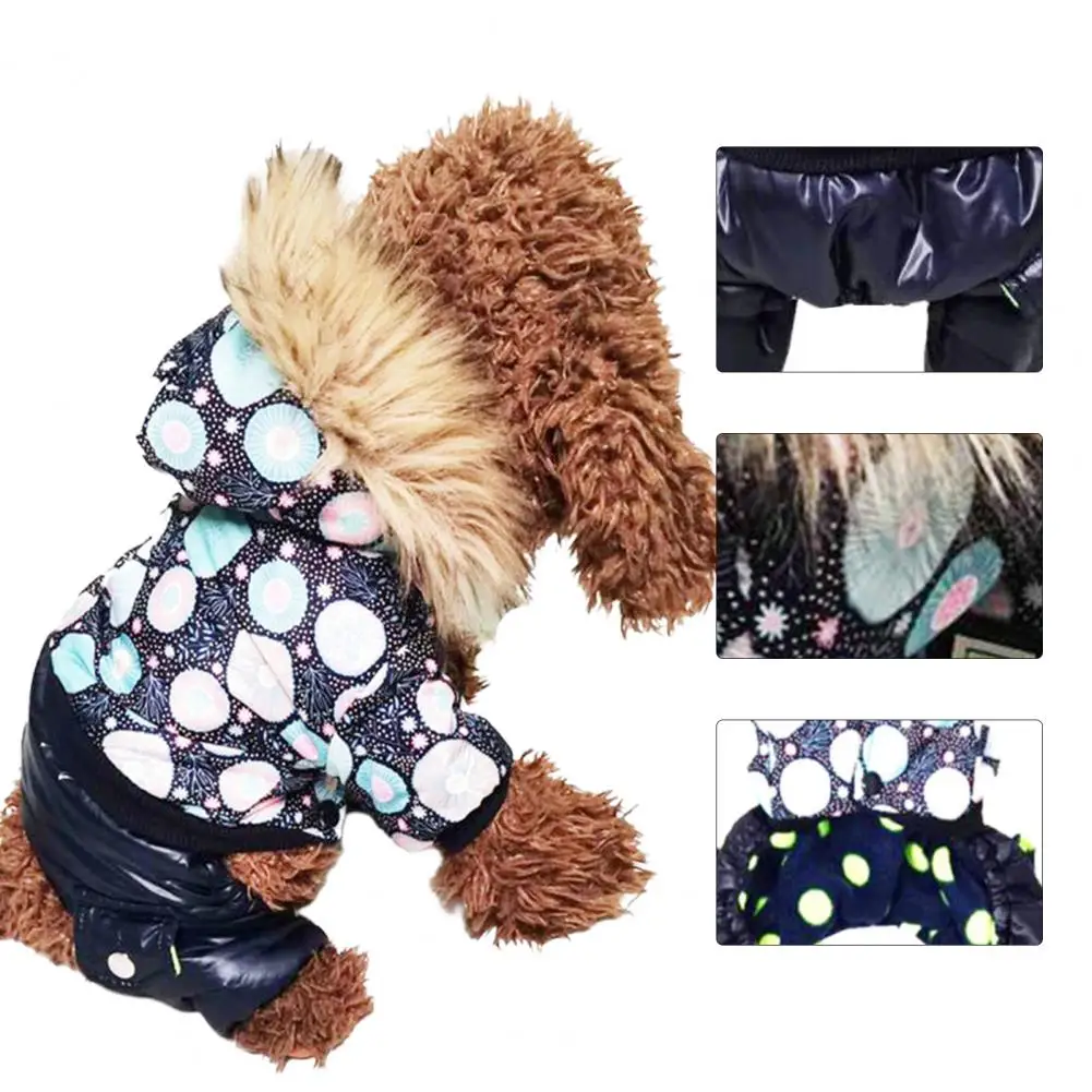 Pet Jumpsuit Washable Puppy Winter Warm Thickened Jumpsuit Pet Supplies Cartoon Pattern Polyester Pet Hoodie for Autumn