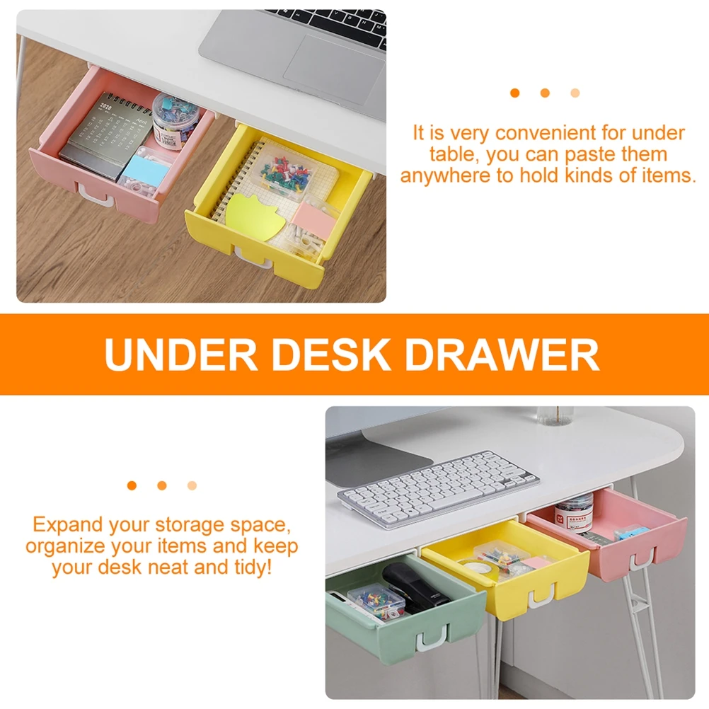 

Plastic Storage Box Under Desk Drawer Organizer Hidden Tray for Pens Scissors Glue Erasers USB Cable Small Tool Kitchen Office