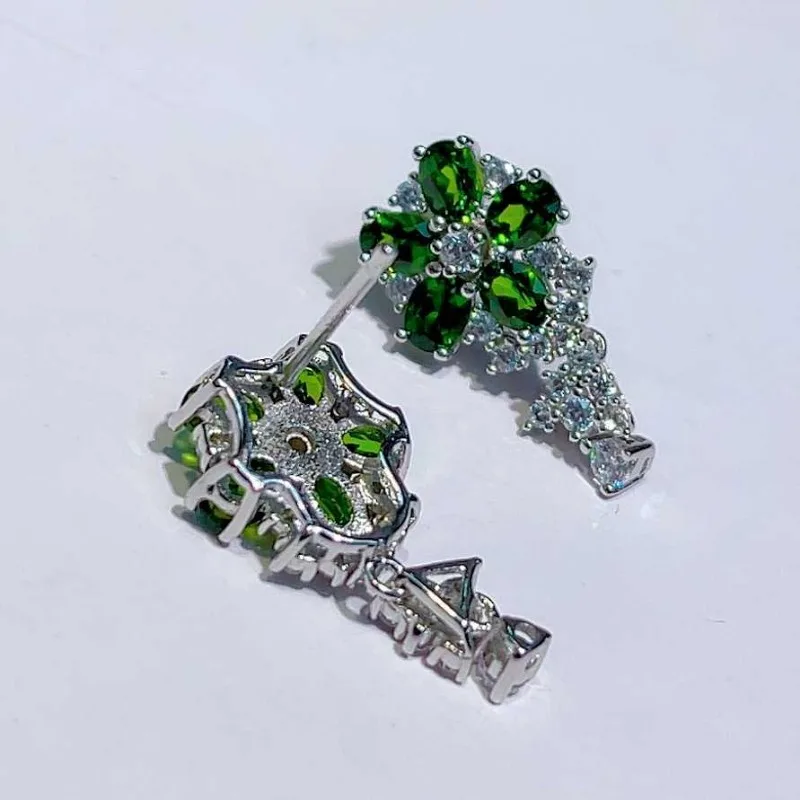 SACE GEMS Fashion Jewelry Earrings for Women 925 Sterling Silver 3*4MM Natural Diopside Stud Earrings Wedding Party Fine Jewelry