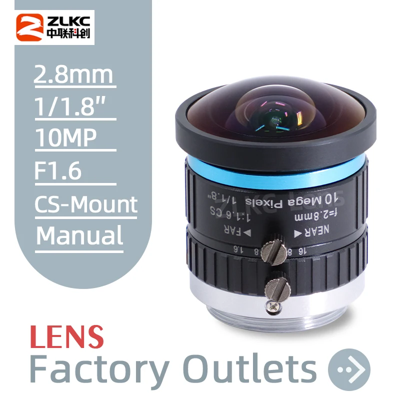 CS Mount Fisheye Lens 2.8mm Fixed Focus CCTV 1/1.8 Inch 10MP Low Distortion F1.6 fisheye Lenses IMX178 CMOS Camera 10Megapixel