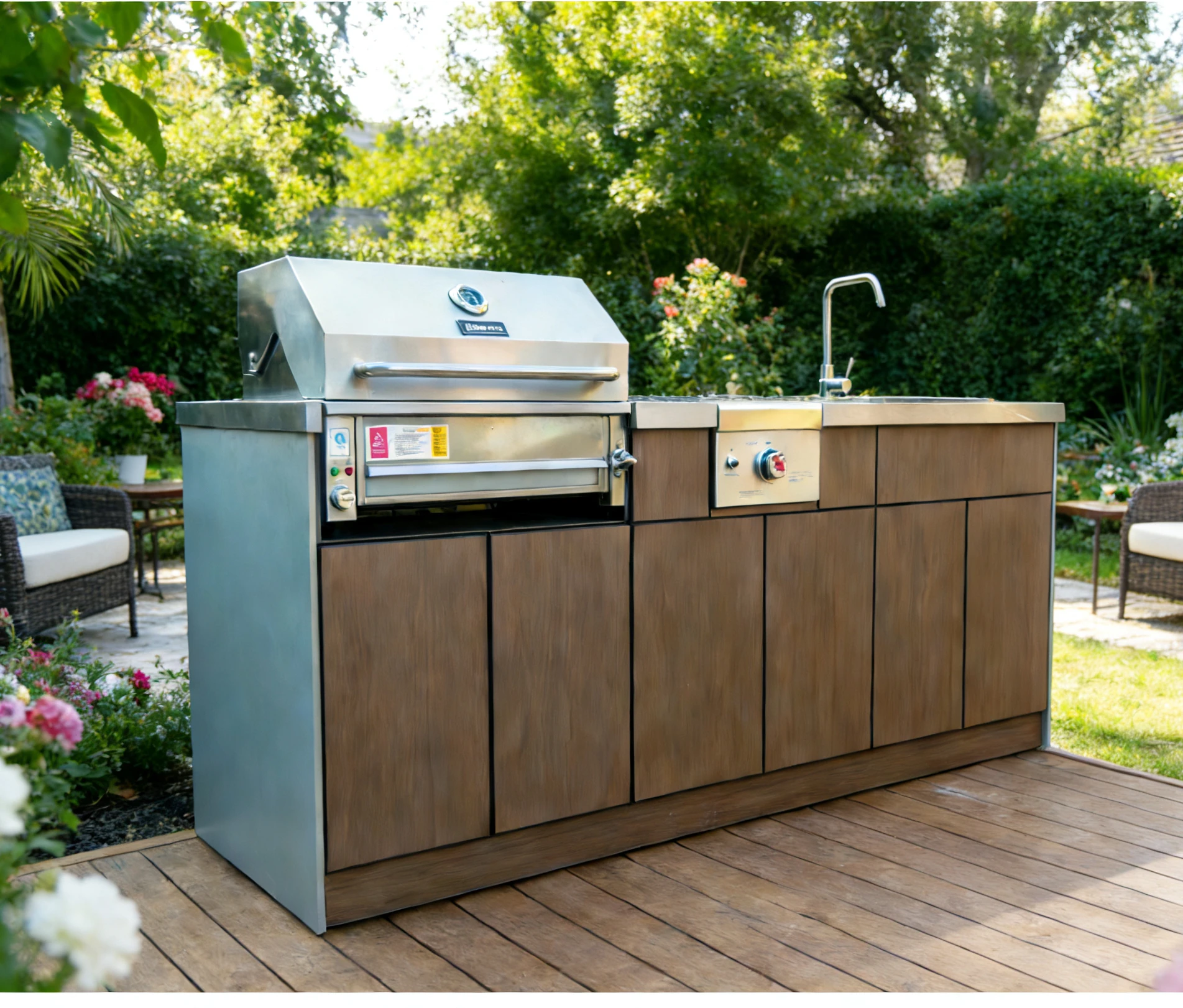 Modern Eco-Friendly Stainless Steel Fireproof Outdoor BBQ Kitchen Island with Storage Cabinets Sink Backsplash Faucet