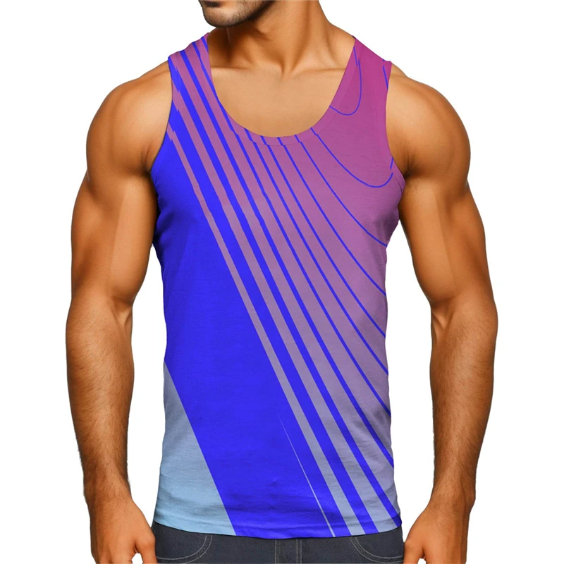 Colorful Stripes 3d Print Tank Top Men Loose Gym Fitness T-Shirt Summer Street Sports Sleeveless Tees Tops Kids Quick Dry Vest