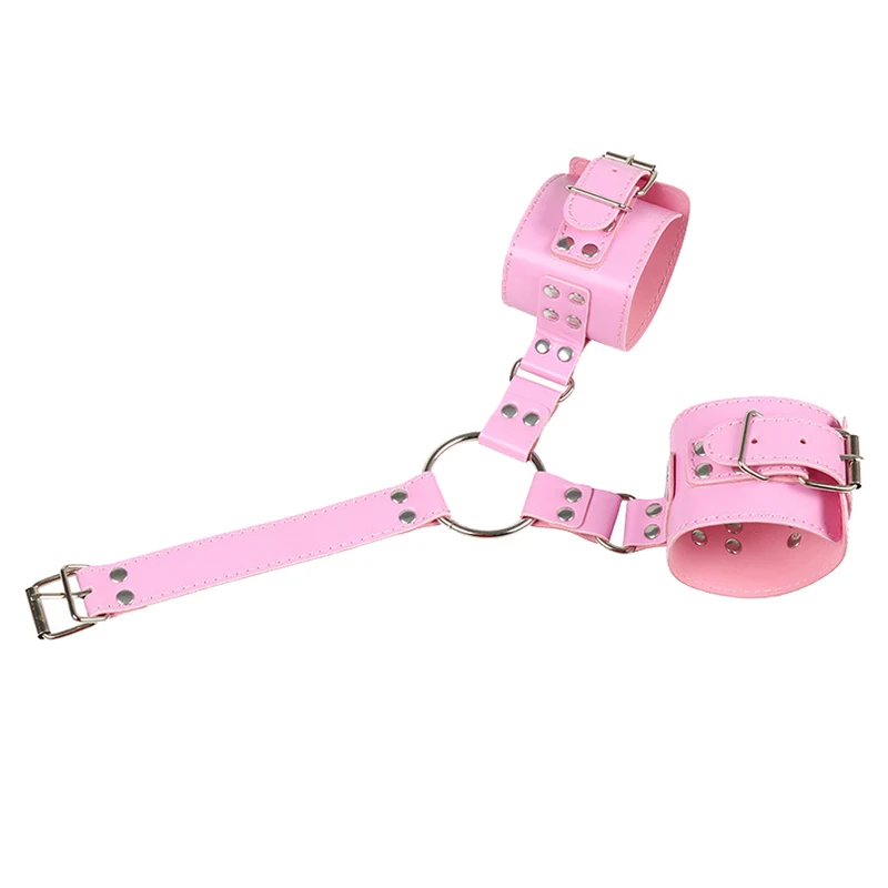 Sexy Behind Back Handcuffs With Collar Neck Sm Bondage Pu Leather Sex Slave Restraint Hands Binding Cuffs for Women Bdsm Couples