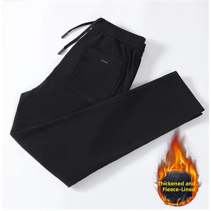Men's Workwear Pants Wear Resistant Fleece Lined Trousers for Construction Site Autumn Winter Cargo Loose Fit Youth Style