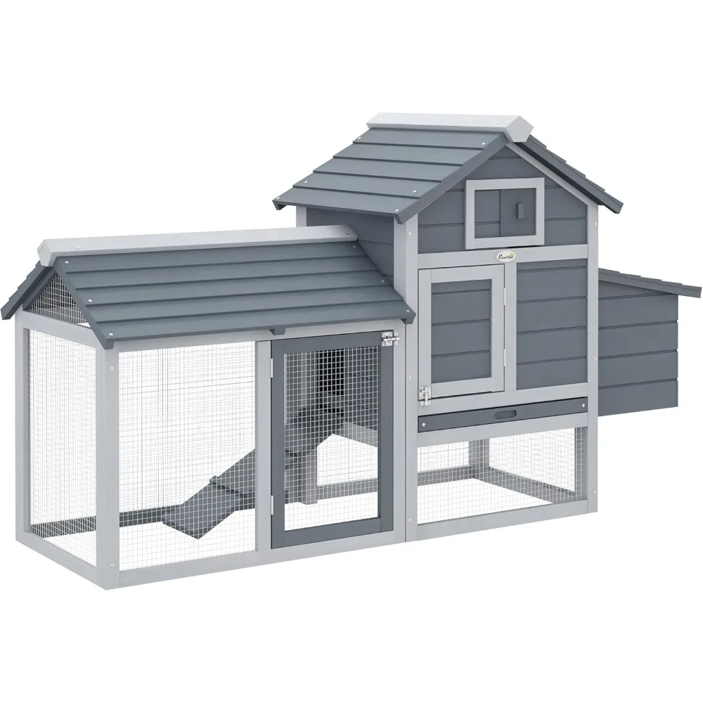 

59" Small Wooden Chicken coop Hen House Poultry Cage for Outdoor Backyard with 2 Doors, Nesting Box and Removable Tray