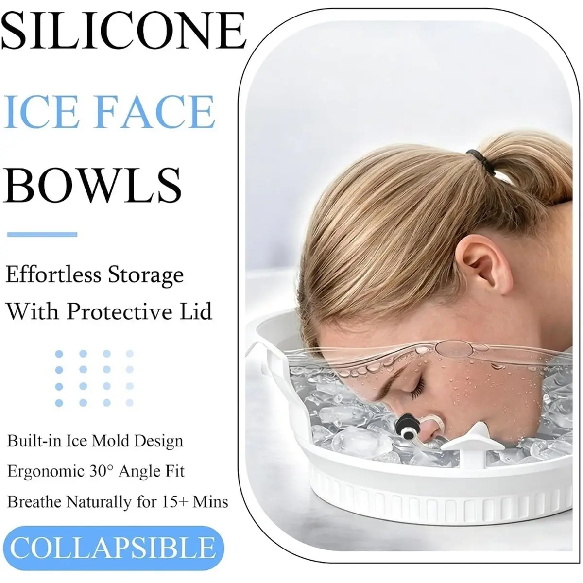 Ice Bath Bowl, CollapsibleSilicone Ice Bath Bowl Ice Face Bowls with Breathing Tube for Cold Plunge Therapy