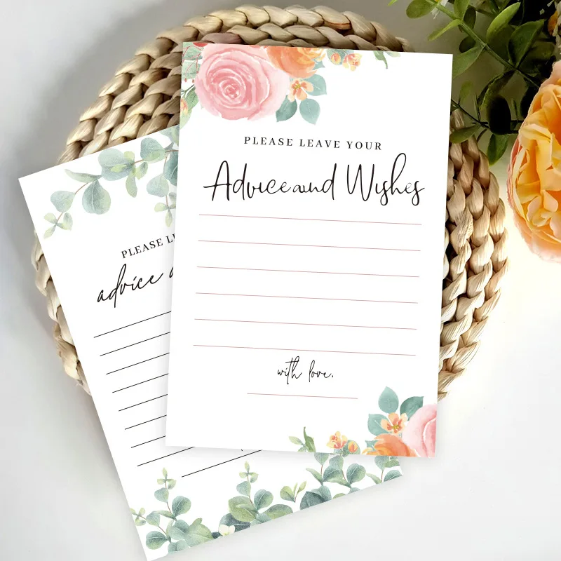 25pcs Advice and Wishes Cards, Blush Floral Geometric Design, for the Bride and Groom, Bridal Shower, Graduate or Event