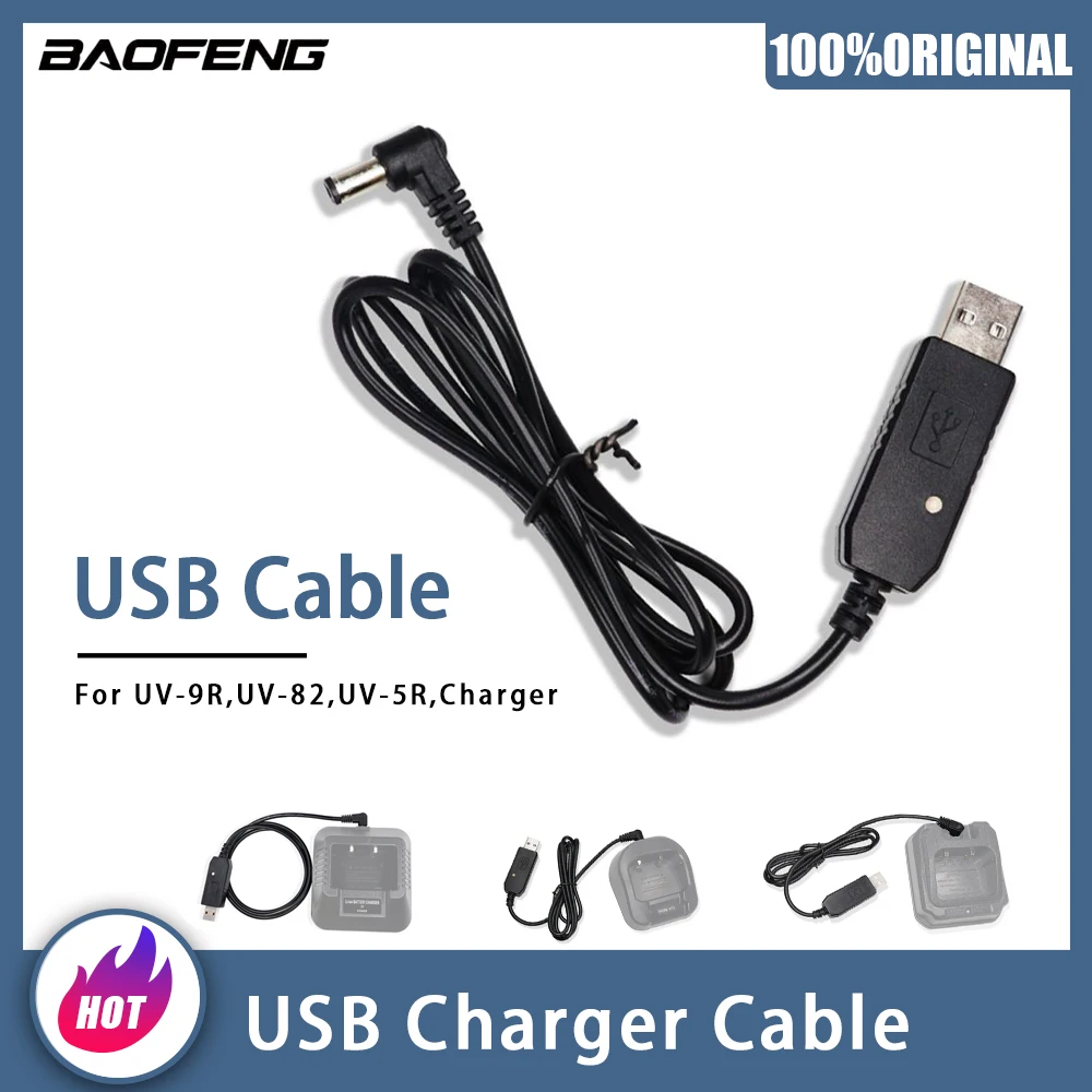 

USB Charger Cable for Baofeng Walkie Talkie UV-5R UV-82 UV-9R Plus Charger USB Plug UV5R/82/9R Charge Pedestal Adapter Cord