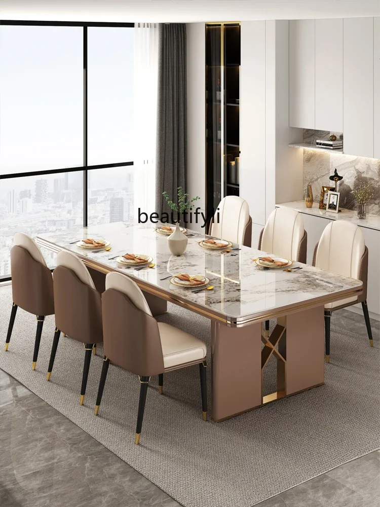 

High-End Stone Plate Dining Table Design Light Luxury Modern Simple Small Apartment Home Living Room Rectangular Dining Table