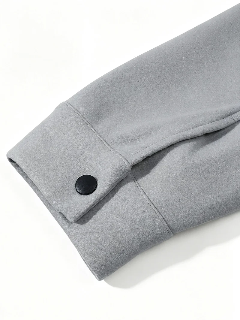 Herren Kurzarm-Hemdjacke mit Bürstenfutter, Langarm, Druckknöpfe, Lockerer Schnitt, Weich, Warm, Lässige Oberbekleidung für den Alltag, Herbst und Winter – Detail 10