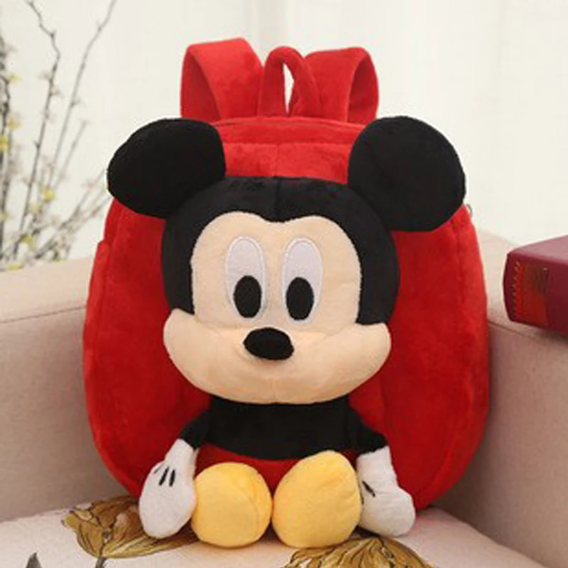 Disney Plush Backpack Mickey Mouse Minnie Mouse Cartoon Fashion 3D Backpack Children\'s Schoolbag Disney Anime Cute Kids Bags