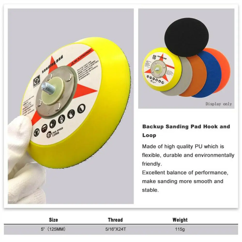 5 "인치 125mm 후크 및 루프 샌딩 폴리싱 백킹 패드 에어 샌더 용 M8 스레드가있는 연마재 가구 판금 자동차