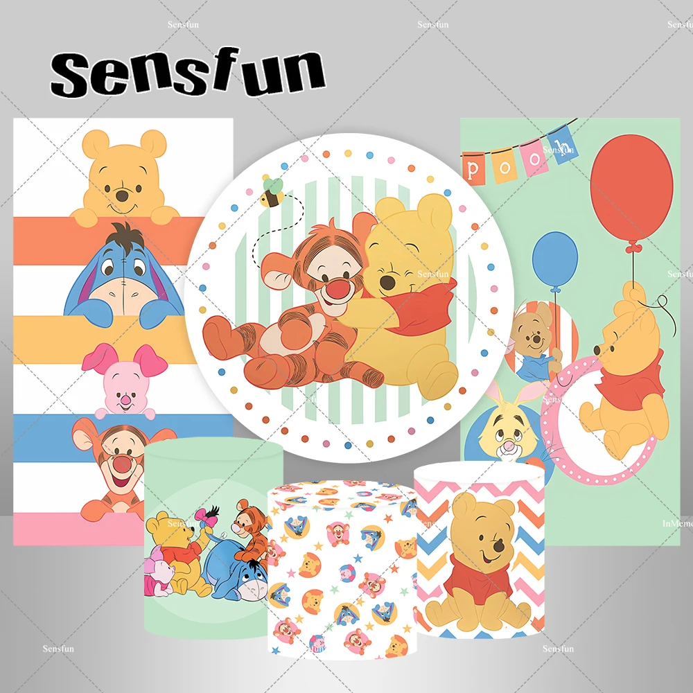 Winnie Tigger penutup latar belakang bulat Bayi Winnie Tigger penutup alas latar belakang persegi panjang pesta ulang tahun pertama bayi baru lahir