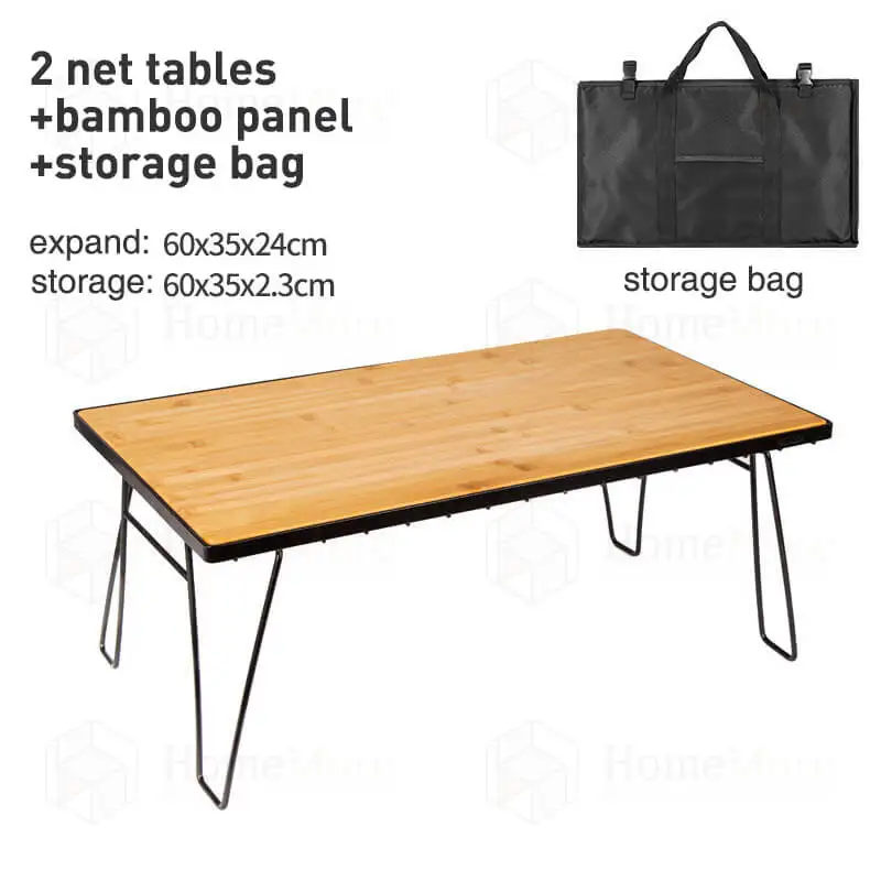 Outdoor Camping Bamboo Wood Folding Bbq Grill Table  Metal Mesh Folding Camping Iron Mesh Table