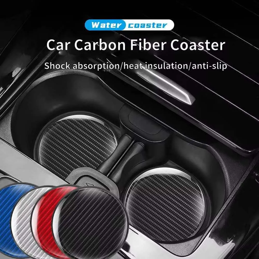 Car 5D Carbon Fiber High brightness Print Coaster, PVC Rubber Anti-slip Pad Car Cup Holder Mat, For Car Interior Decoration
