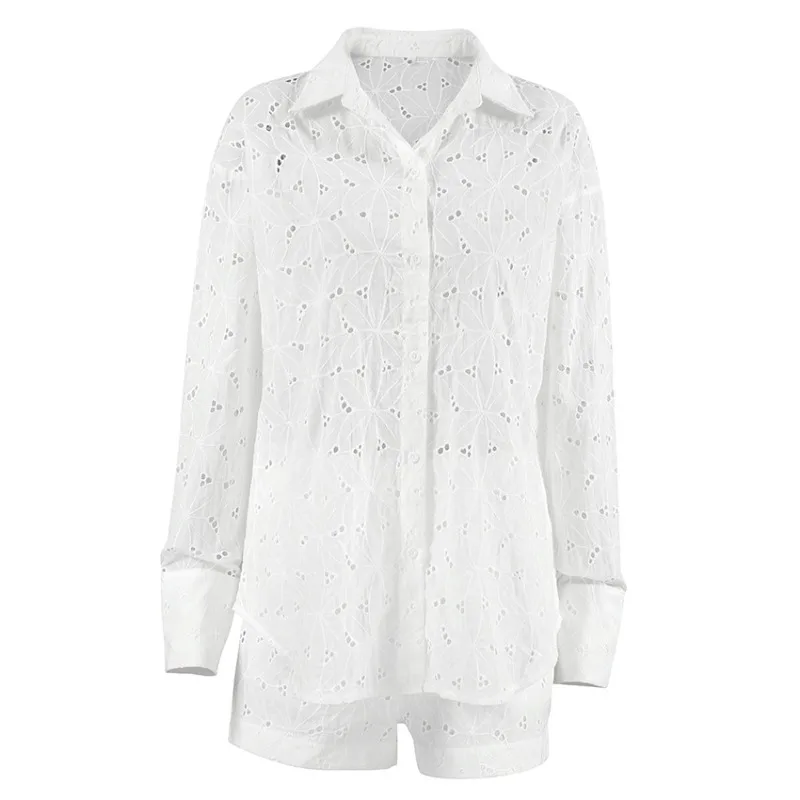 

Autumn 2025 Cotton Embroidery Fashion and Versatile Casual Suit Summer and Autumn New Design Sense Long-sleeved Shorts Two-piece