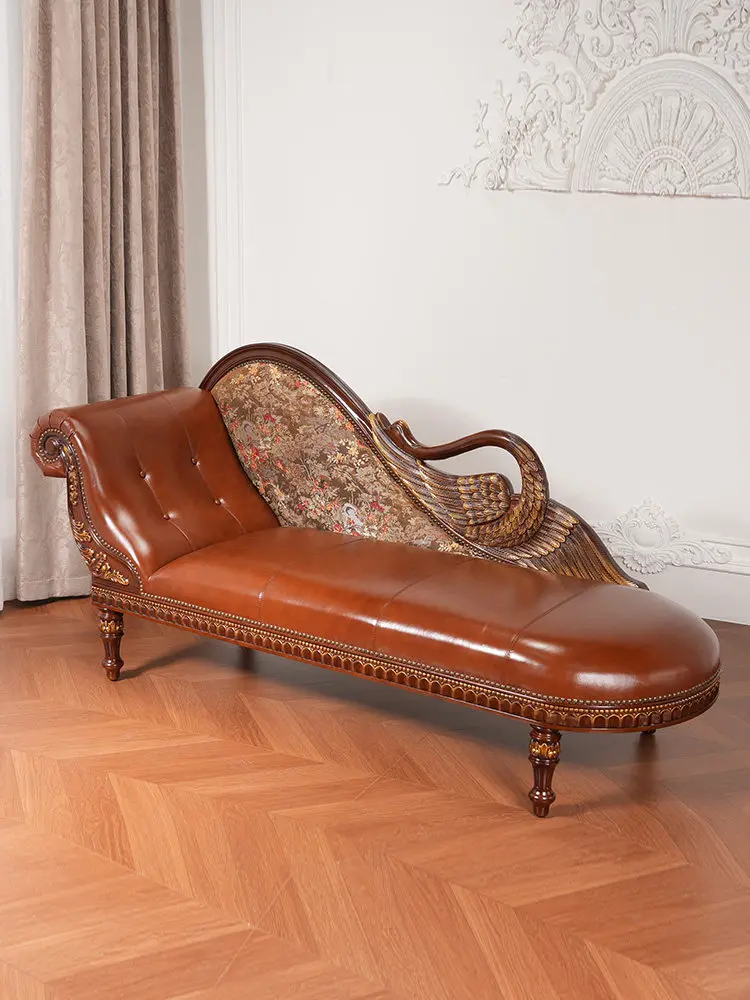 Solid wood recliner household living room bedroom high-end leather soft bag sitting and sleeping sofa chair