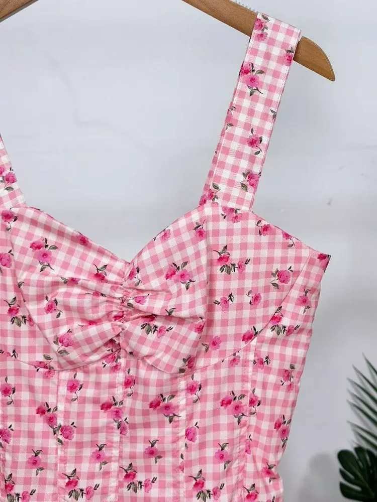 Briti Sle Kwiatowy Wzór Seksowna, Urocza Bawełniana Koszulka na Ramiączkach lub Spódnica Damska Letnia Sukienka Midi na Ramiączkach w Kształcie Litery A