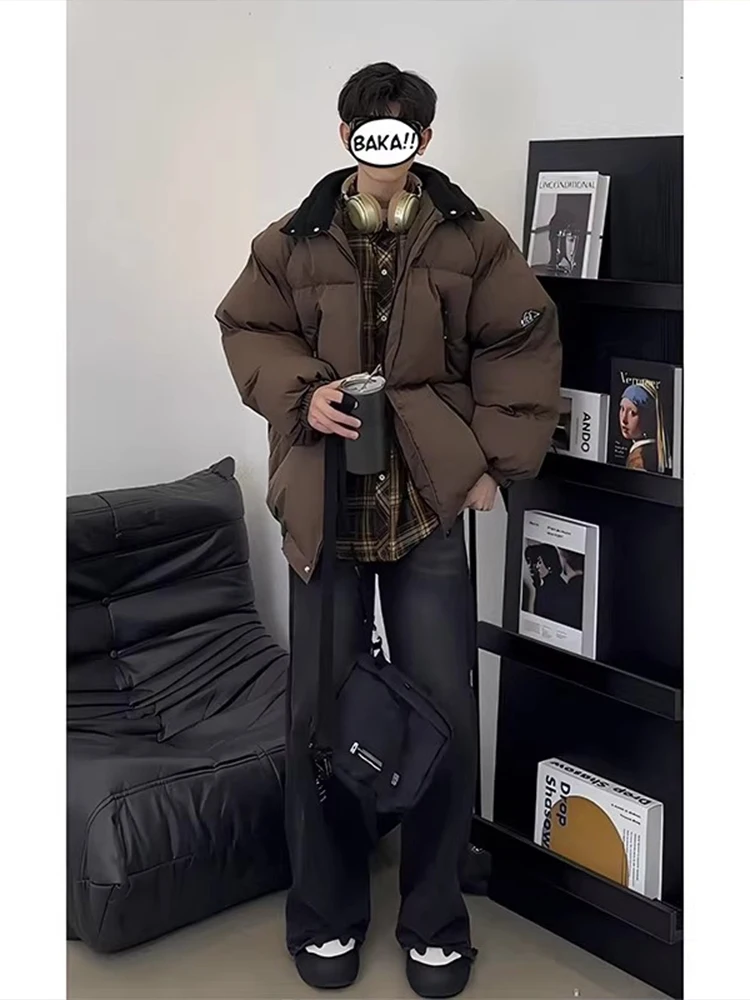 

Cé Brown Thiened Stand Collar Men's down Jaet Flat Lake Sle Korean American Retro Workwear Cotton Coat Bread Coat