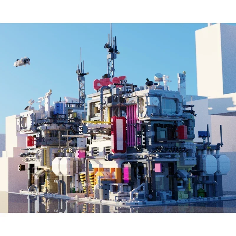 Street view moc blocos de construção cyberpunk cidade modelo tijolos técnicos diy montagem brinquedos construção modular para presentes