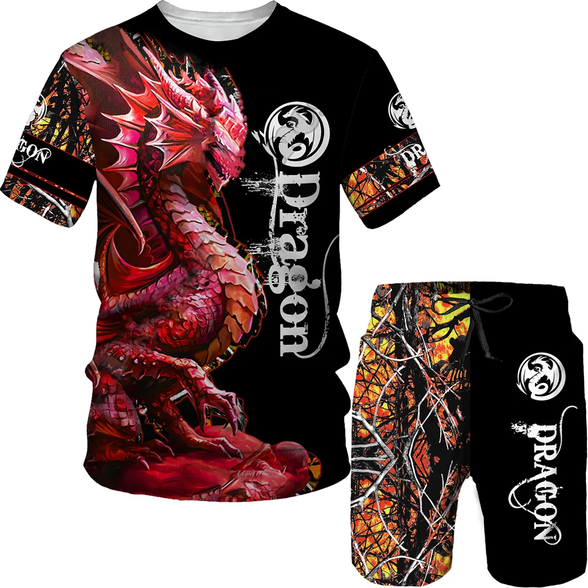 Dragon Graphic 3D Print New Children's T-Shirt Shorts Suits Fashion Boys Girls Street Dazzling Cool Clothing Children Casual Set