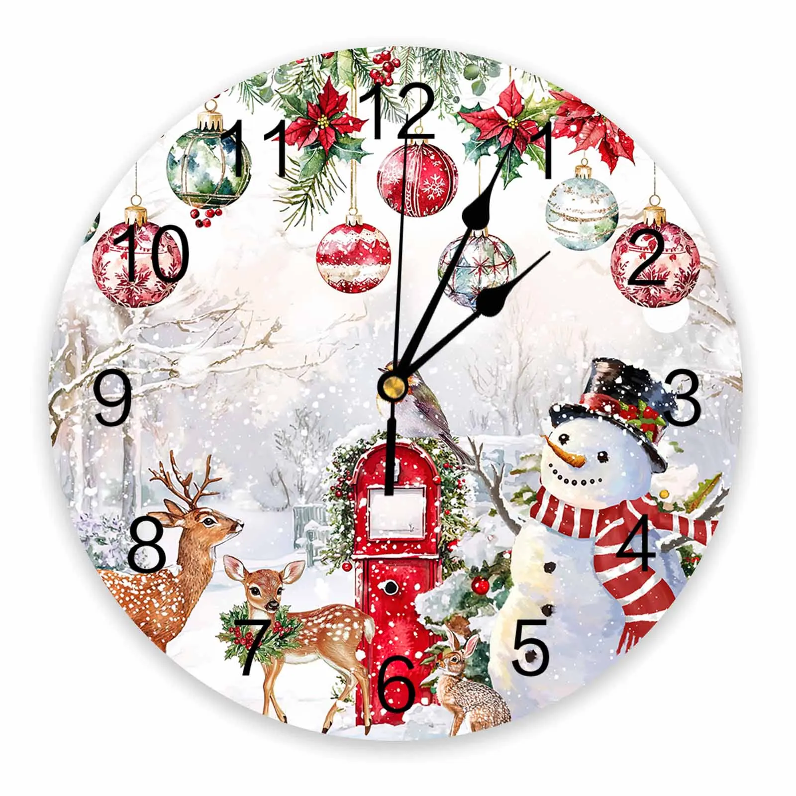 Christmas Ball Snow Scenery Animals Wall Clock Large Modern Kitchen Dinning Round Wall Clocks Bedroom Silent Hanging Watch