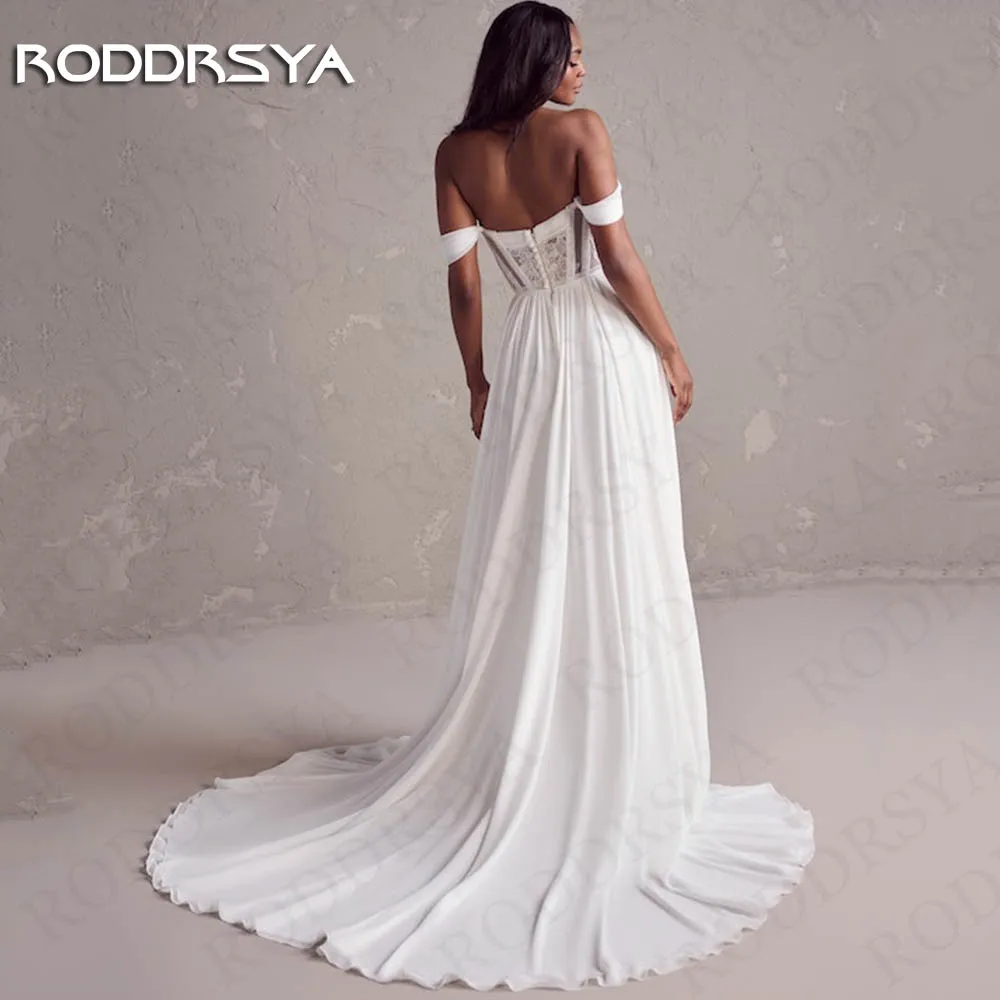 RODDRSYA Boho Wedding Dress 2024 Bride Lace Strapless Chiffon Split A Line Bridal Gown Off Shoulder Sweetheart robe de mariée