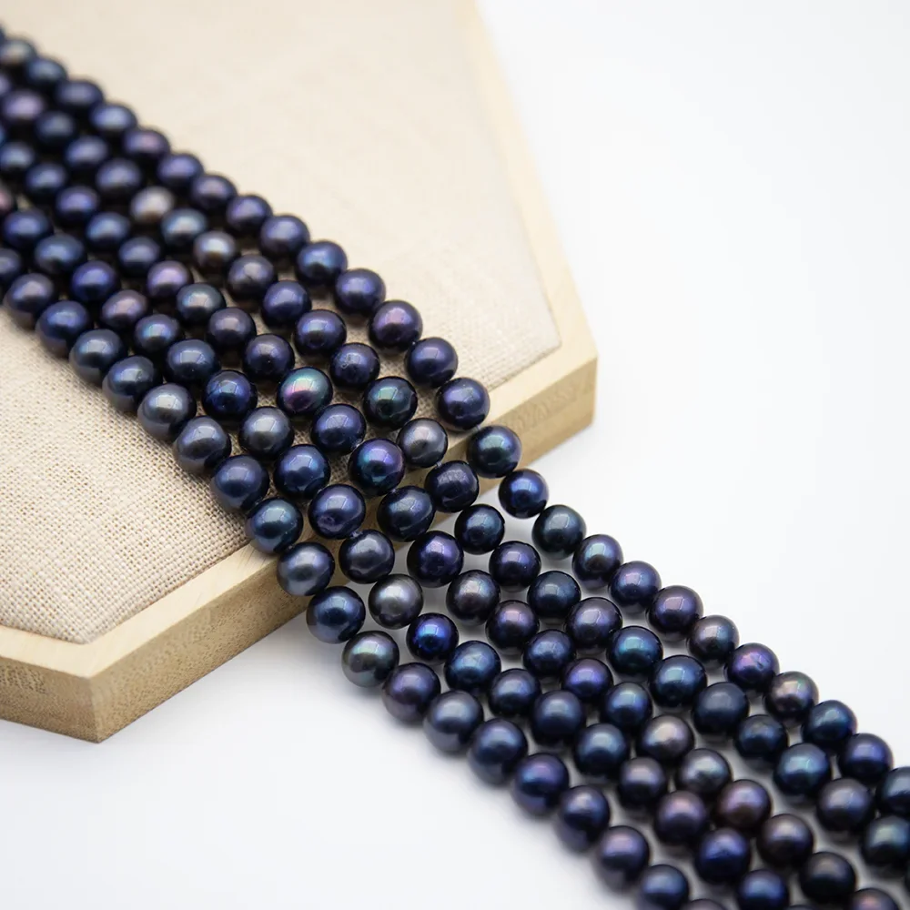 

8-9mm/9-10mm Nearround Shaped Black Color Natural Freshwater Pearls Loose Beads for Jewelry Women's Necklace Bracelet Earrings
