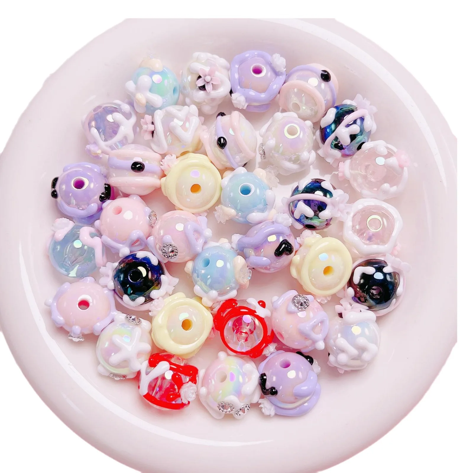 Trendy New Hand Painting Oil Drop Lovely Resin Jewelry Gumball Beads Fit Bracelet Necklace Earring Bubblegum DIY 40pcs 16mm