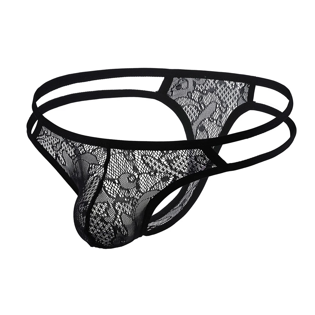 Men Peni Bulge Pouch Underwear Sexy Briefs T-Back Thongs  Low Waist Breathable Underpants  Lace G-String Sheer Pouch Panties