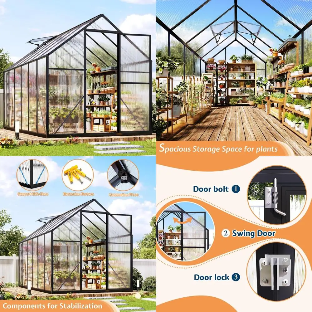 

Сверхмощная уличная поликарбонатная теплица с двумя окнами, двумя распашными дверями, алюминиевой рамой и размером 6x12x6,3 фута