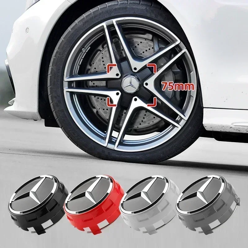 

4PCS 75mm Black Red Raised Wheel Center Caps for Mercedes-Benz AMG C E S GLC GLE A0004000900 Hub Cover Waterproof