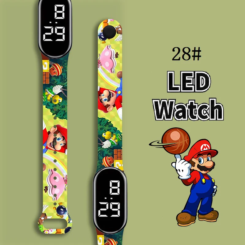 Super Mario Strap LED Electronic Watch Fashion Colorful Bracelet Touch Waterproof Anime Character Pikachu Educational Children's