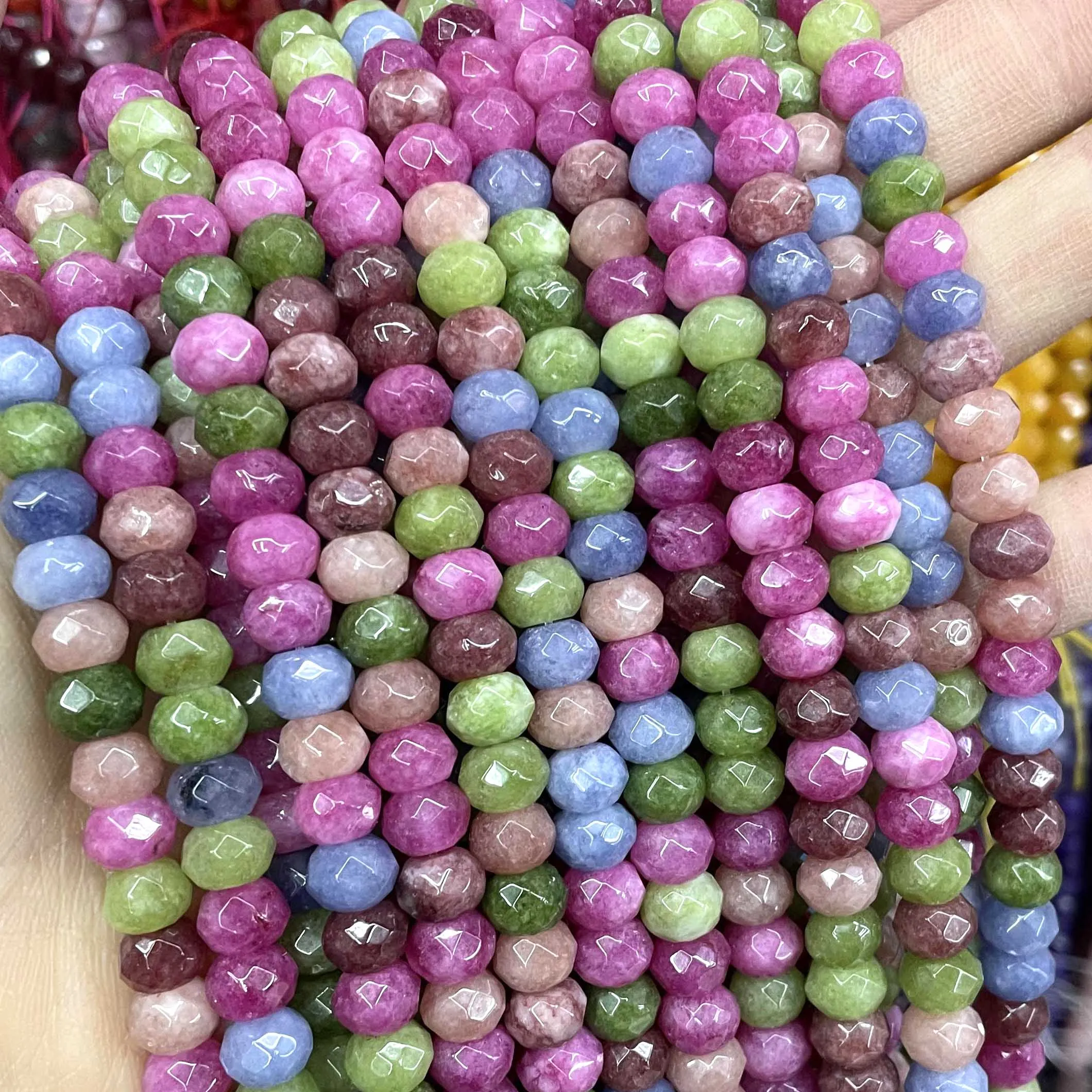 Faceted Natural Stone 5*8mm Rondelle Chalcedony Tourmaline Aquamarines Spacer Beads For Jewelry Making Diy Bracelet Accessories