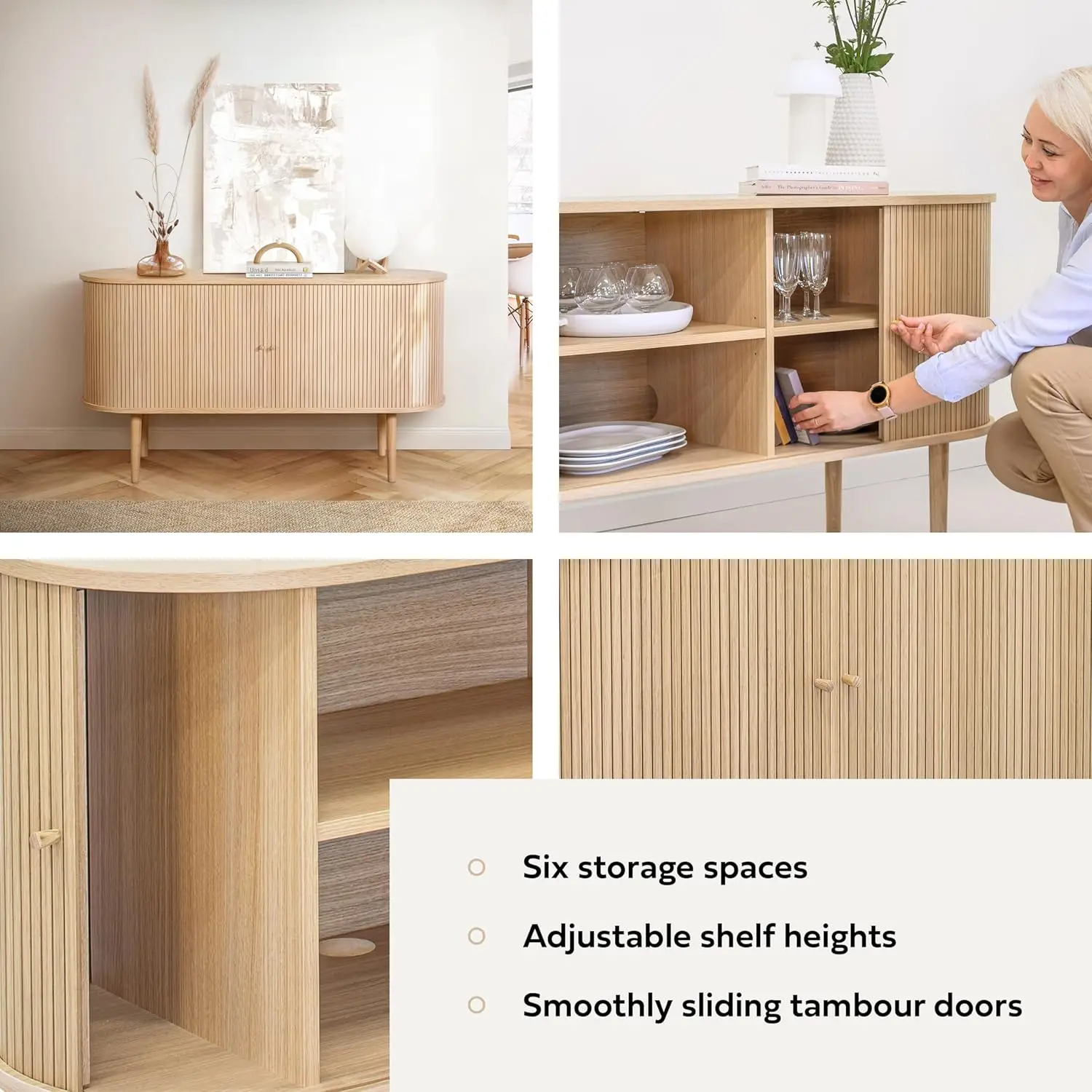 خزانة تخزين جانبية مقاس 55 بوصة مع أبواب ورفوف - خزانة تخزين Credenza للمكتب، وخزانة تخزين غرفة النوم، والقاعة