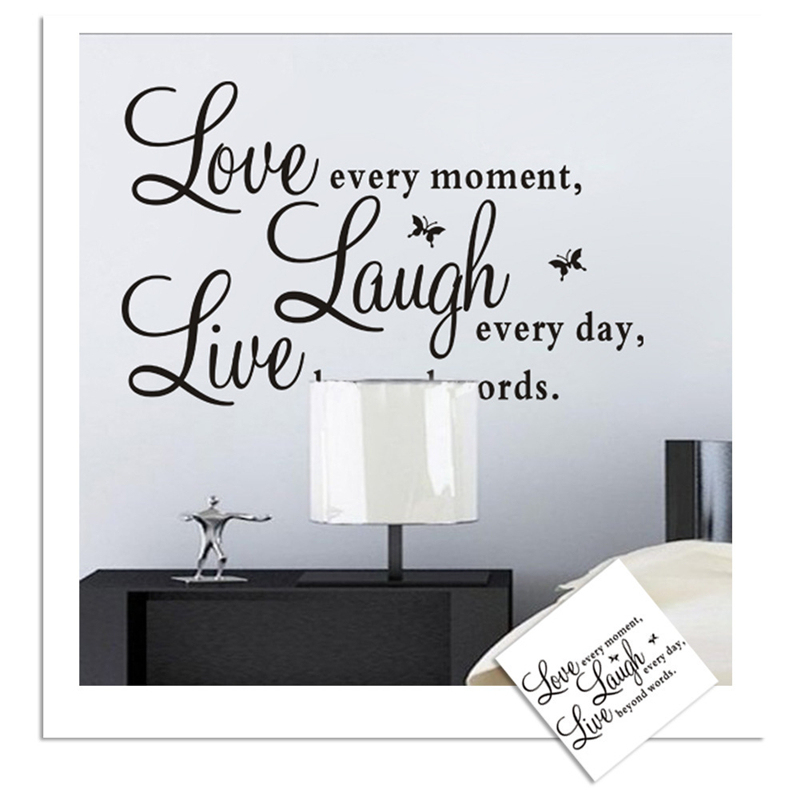 "Live Laugh Love" Quotes Stickers Butterfly Flies Vinyl Wall Decals Home Decoration for Living Room Kids Bedroom Black Wallpaper