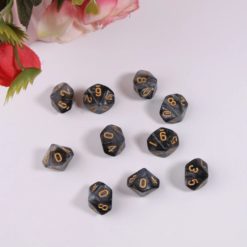 Multi-color 10pcs 10 Sided D10 Playing RPG Party Game Polyhedral Dices Funny Family Pub Club Game Accessories 69HD