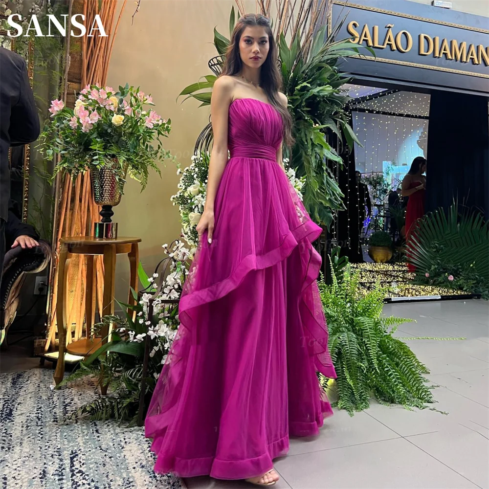 

Sansa Sexy Strapless A-line فساتين سهره فاخره 2023 Glaring Edge Curl Organza Vestidos De Noche Dark Purple A-line Prom Dress