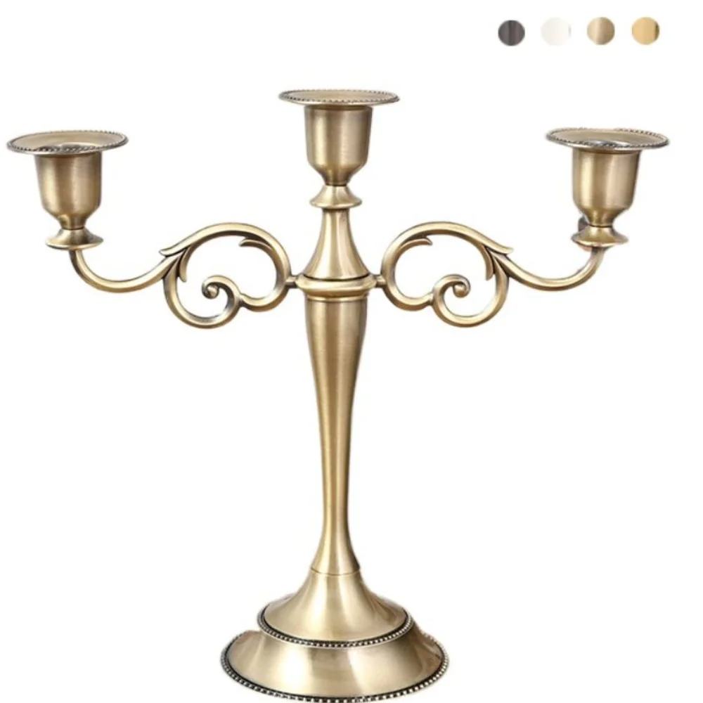 

Vintage Metal Candle Holder High Gloss Exquisite Design Candlestick Holder Elegant 3 Arms Candle Holder Wedding Decoration