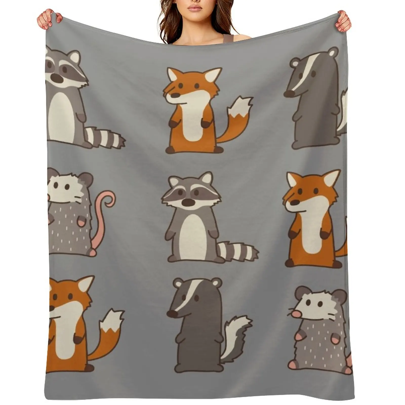 

fox, raccoon, opossum & skunk woodland friends #3 Throw Blanket Weighted christmas gifts Giant Sofa Hairys Blankets