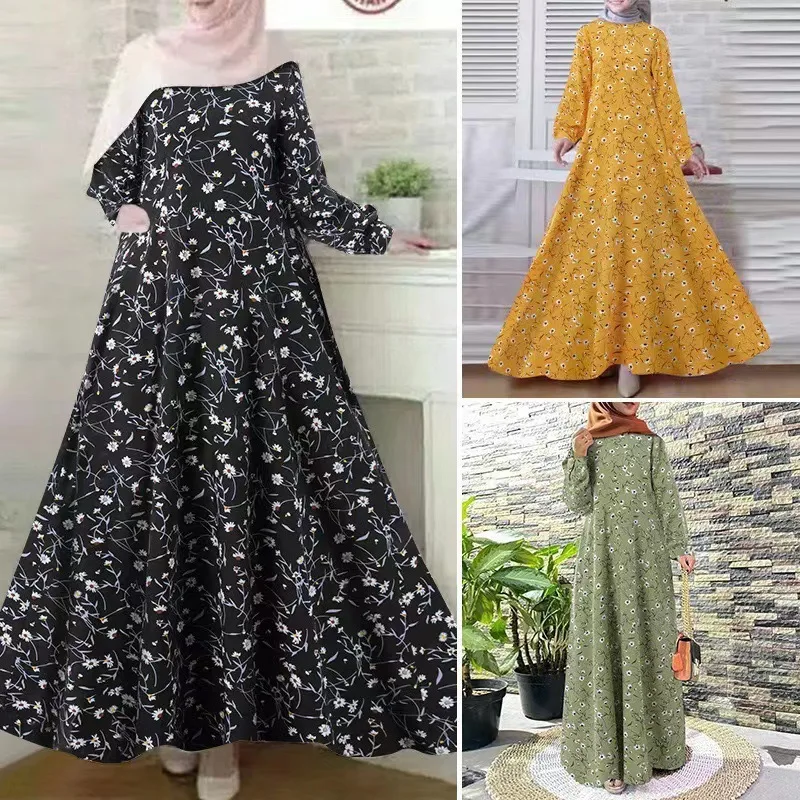 Muslim Hijab Long Dress Full Sleeve Printed Dresses For Women Abayas Dubai Abaya Ramadan Turkey Modest Arabic kaftan Robe