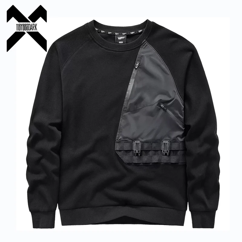 

Men Sweatshirt Streetwear Functional Tactical Hoodie 2023 Fashion Harajuku Patchwork Pullover Loose O-Neck Tops Men Clothing