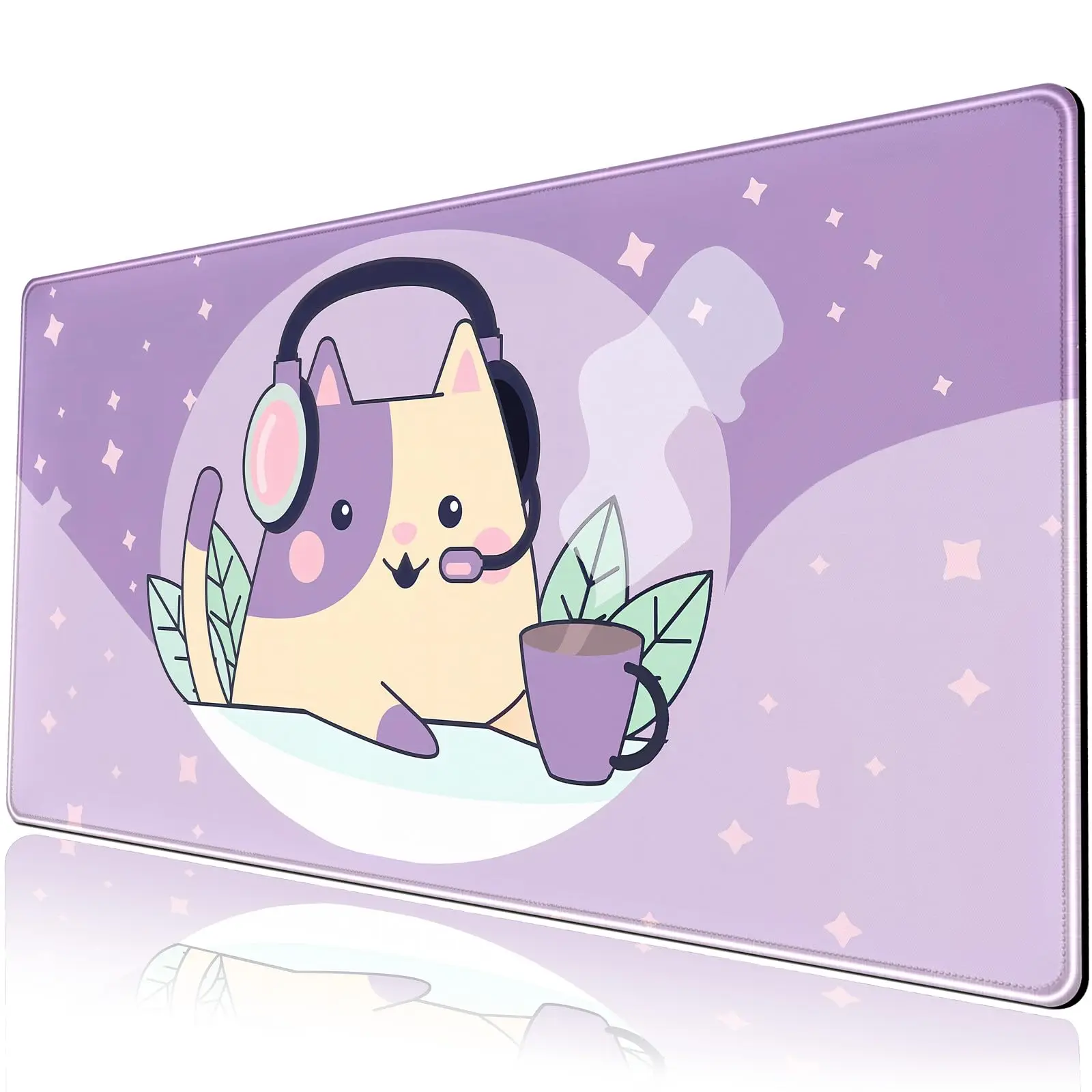 

Kawaii Purple Space Cat Desk Mat Pad Cute Anime Extended Mouse Pad Large XL Gaming Long Mousepad Keyboard Pad Mouse Desktop Mat