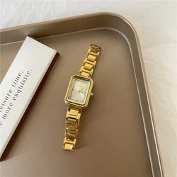 Montre à quartz de luxe pour femme, horloge carrée rectangulaire, élégante, chiffres romains, or rose, acier argenté, montre-bracelet pour femme