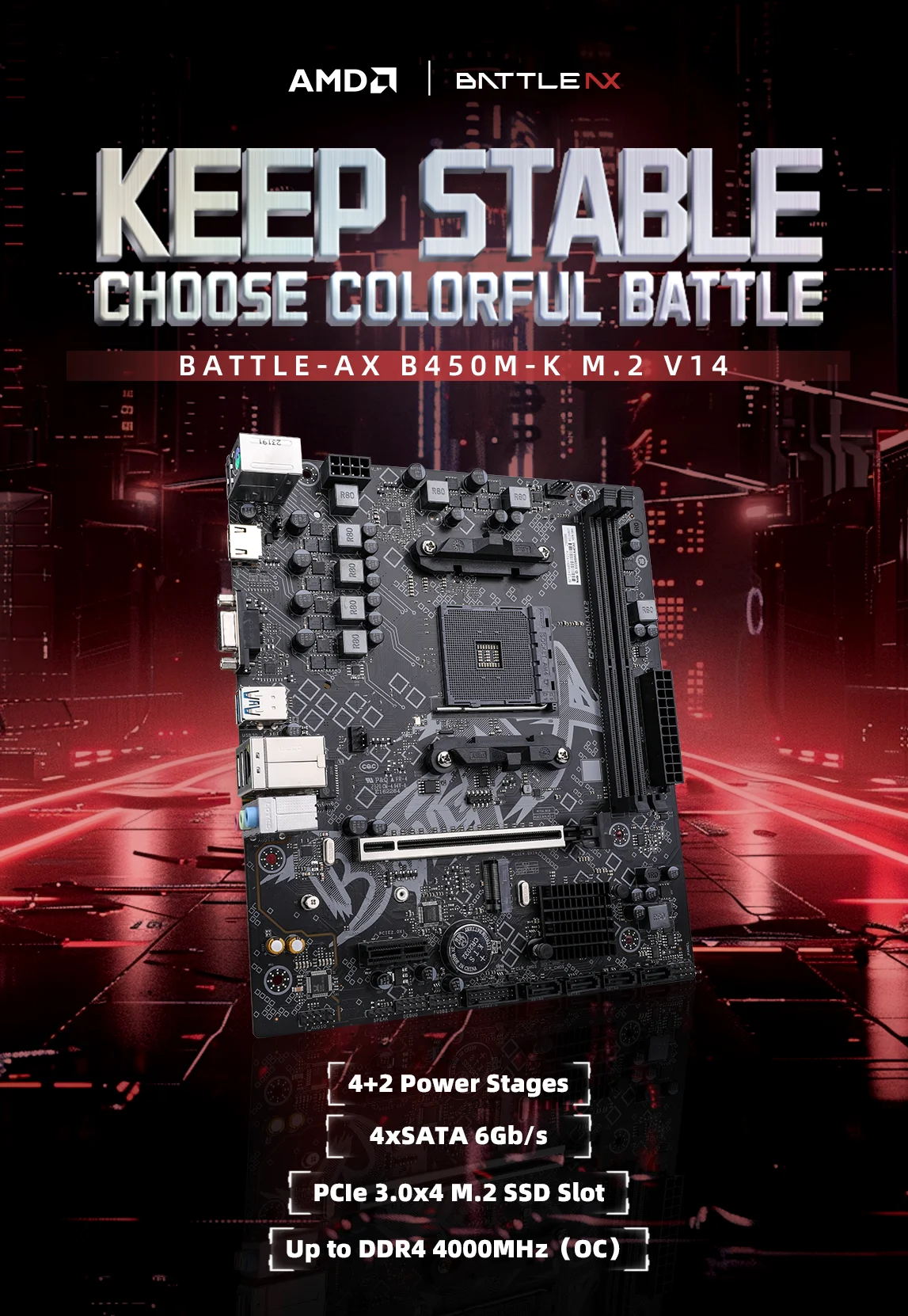 게임용 마더보드 BATTLE-AX B450M-K M.2 V14 MATX 소켓 am4, Ryzen 5000 4000 3000 시리즈 ddr4 m.2 sata3 용, 다채로운 amd b450